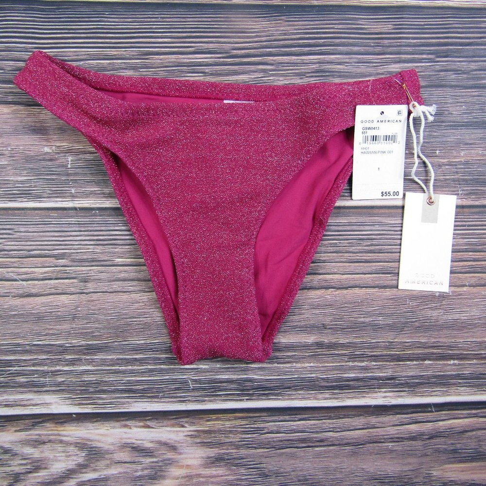 Good American‎ NEW Small Size 1 Pink Sparkle Better Bikini Bottom Swim Barbie